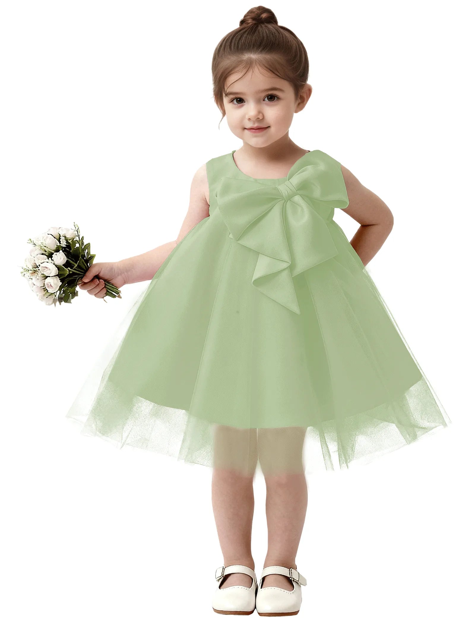 Baby Girl Formal Dress with Mesh Overlay and Bow