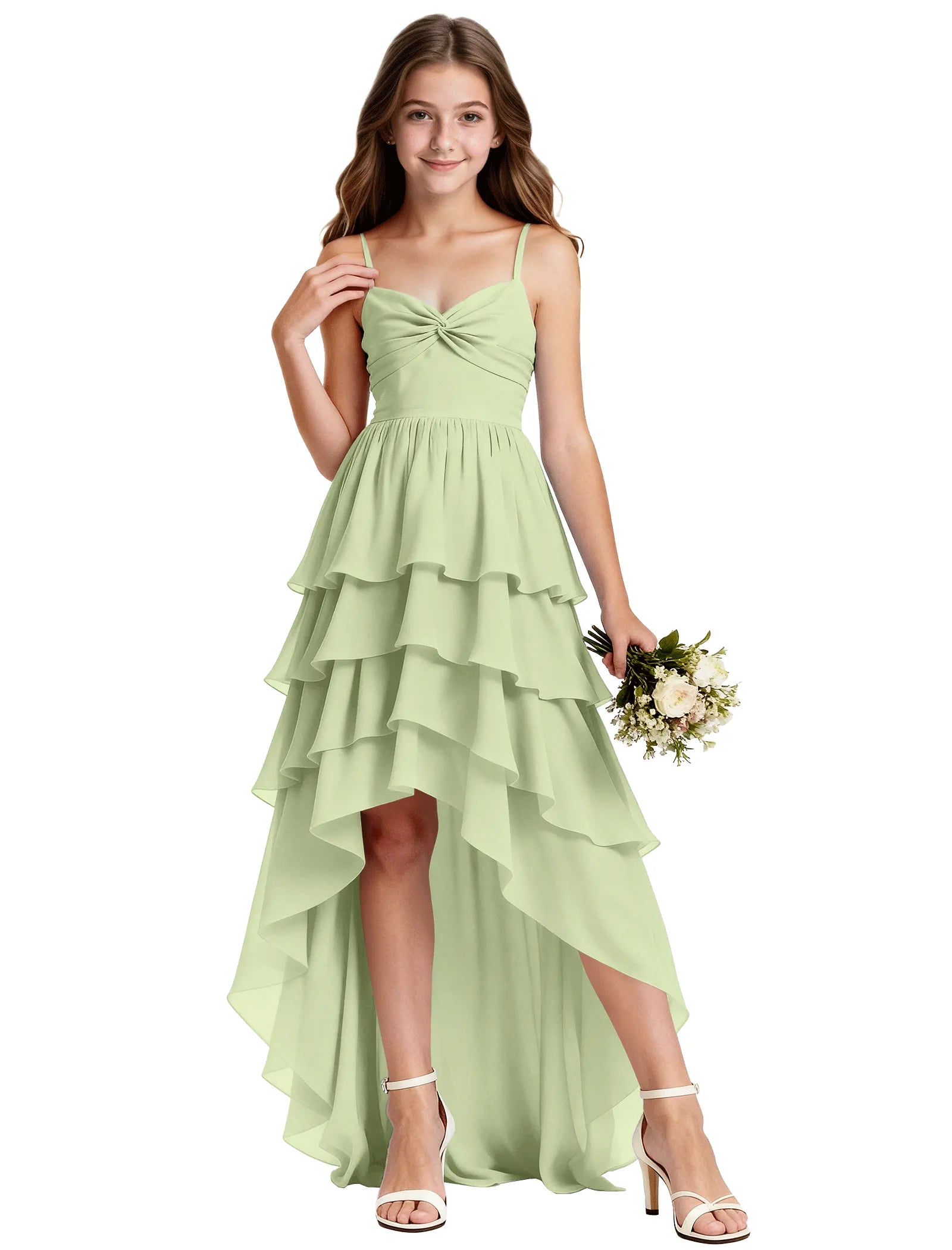 Girls Chiffon Party Dress With Cascade Hemline