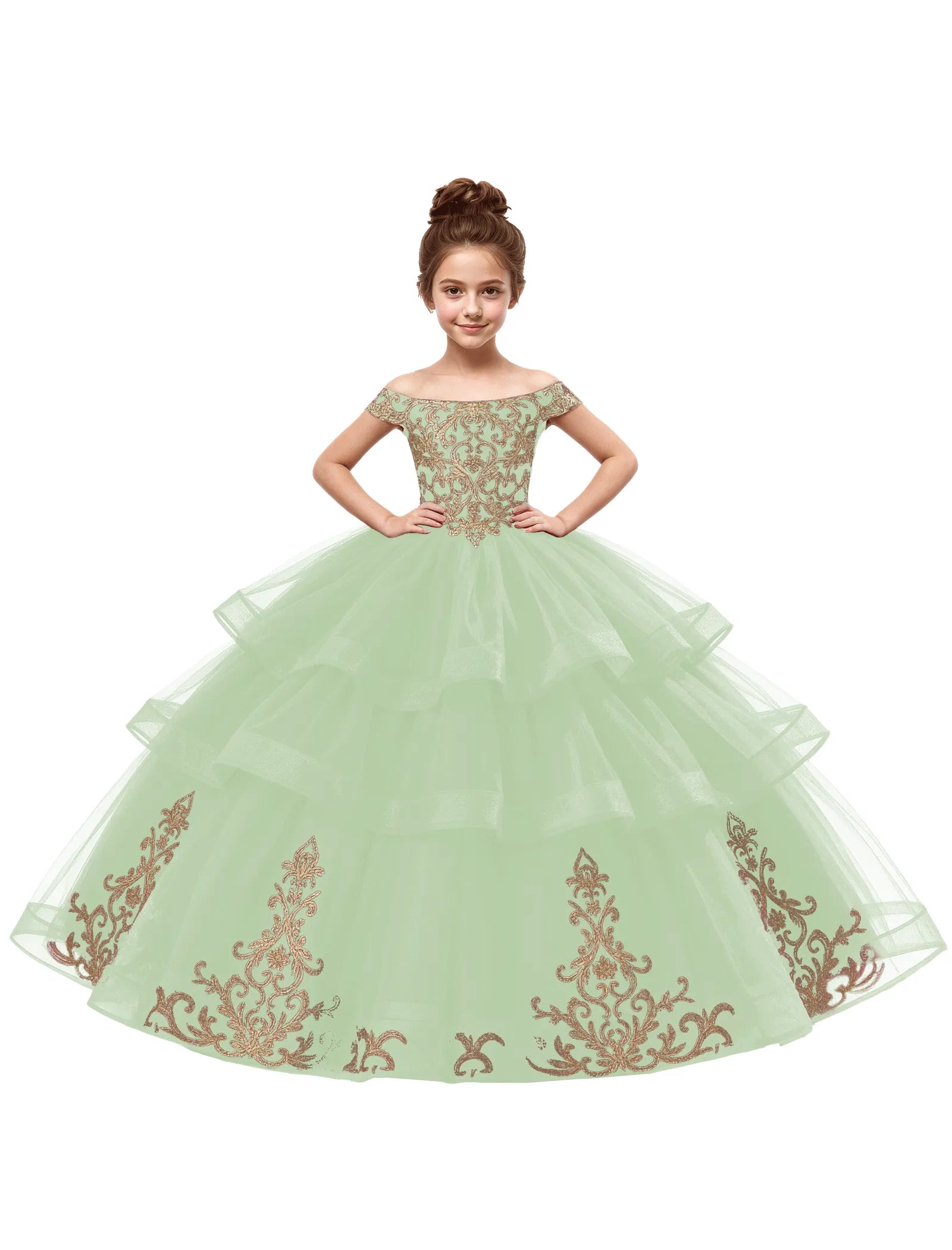 Royal Tulle Flower Girl Dress with Embroidery