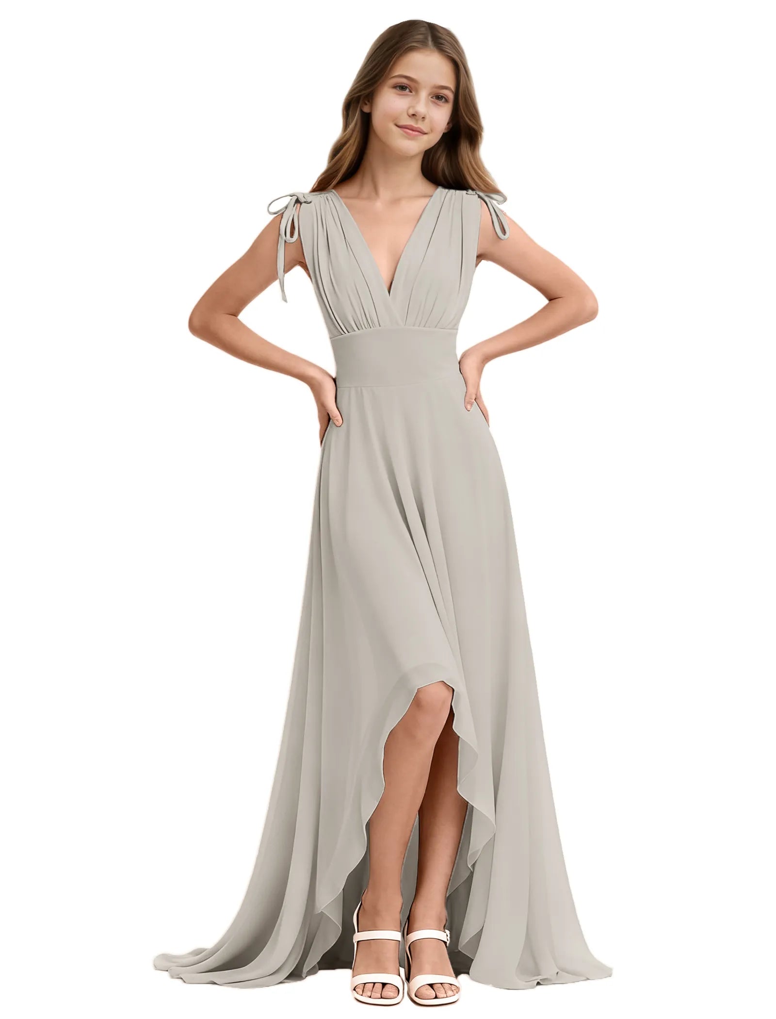 Youth High-Low Chiffon Dress with Bow Straps