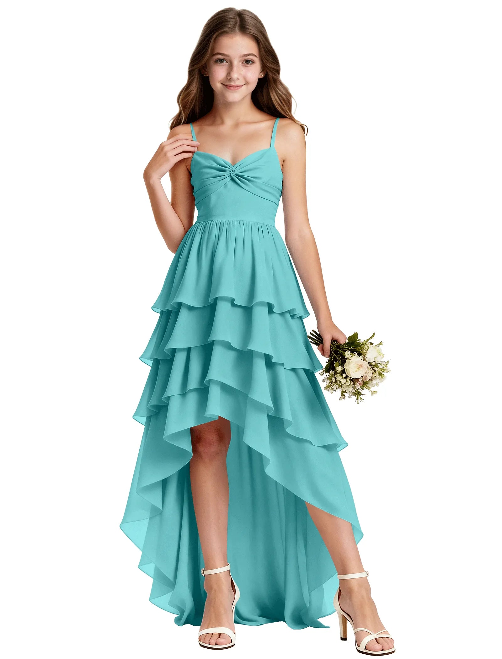 Girls Chiffon Party Dress With Cascade Hemline