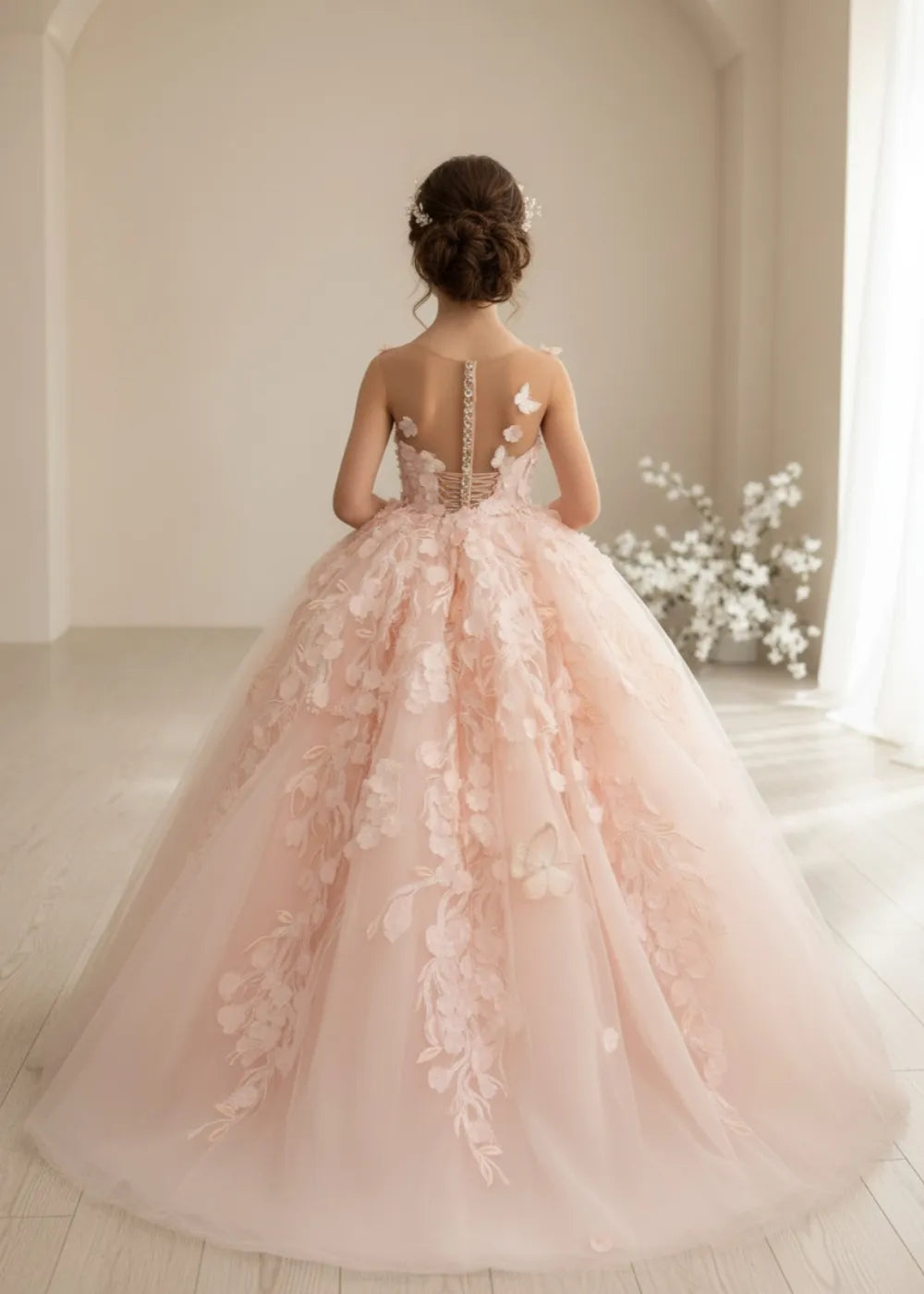 Pink 3D Floral Princess Dress