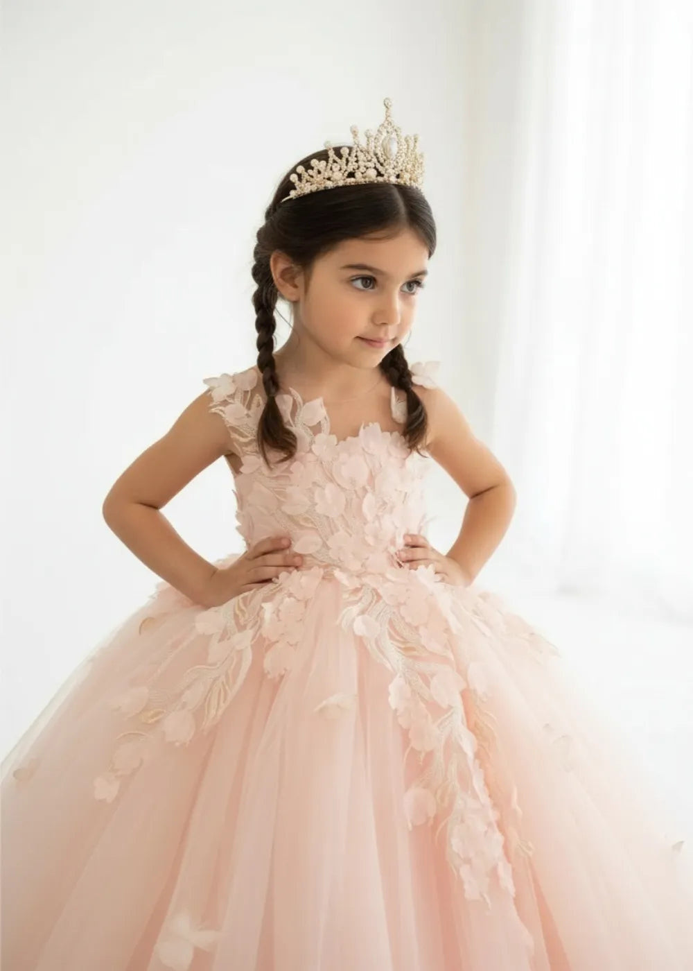 Pink 3D Floral Princess Dress