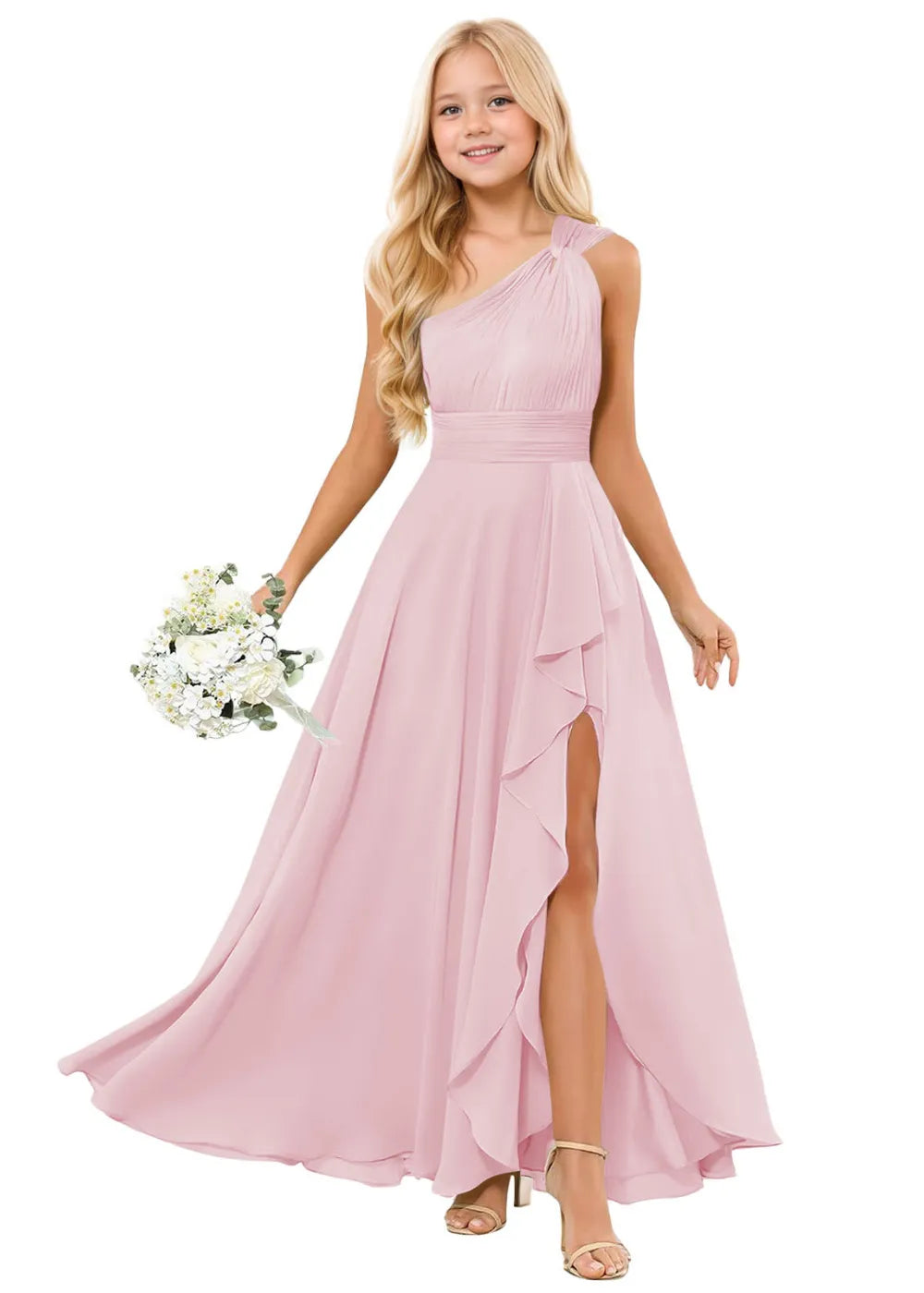 One-Shoulder Chiffon Junior Bridesmaid Dresses