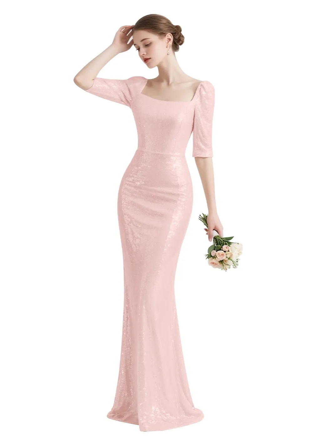 Elegant Square Neck Sequin Mermaid Gown