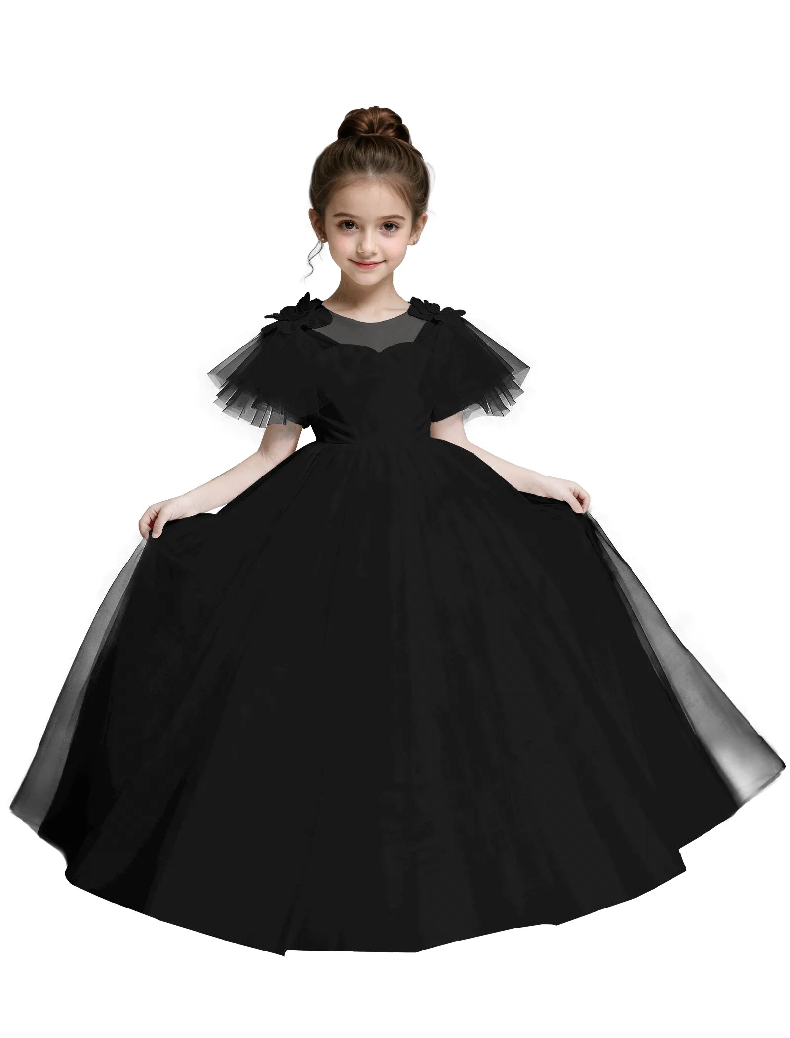Tulle Flower Girl Dress with Flutter Sleeves