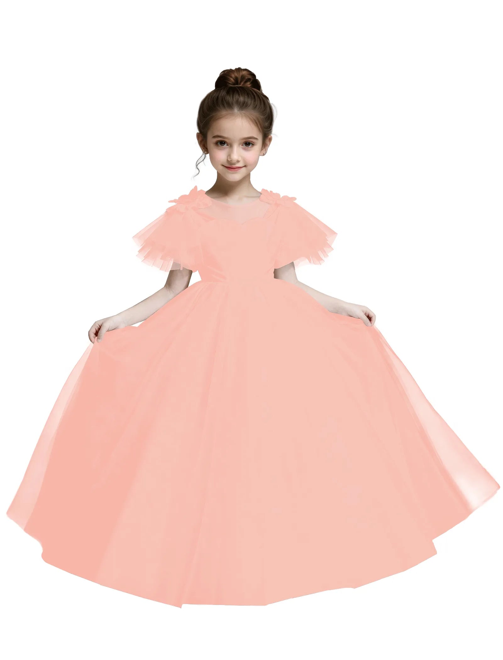 Tulle Flower Girl Dress with Flutter Sleeves