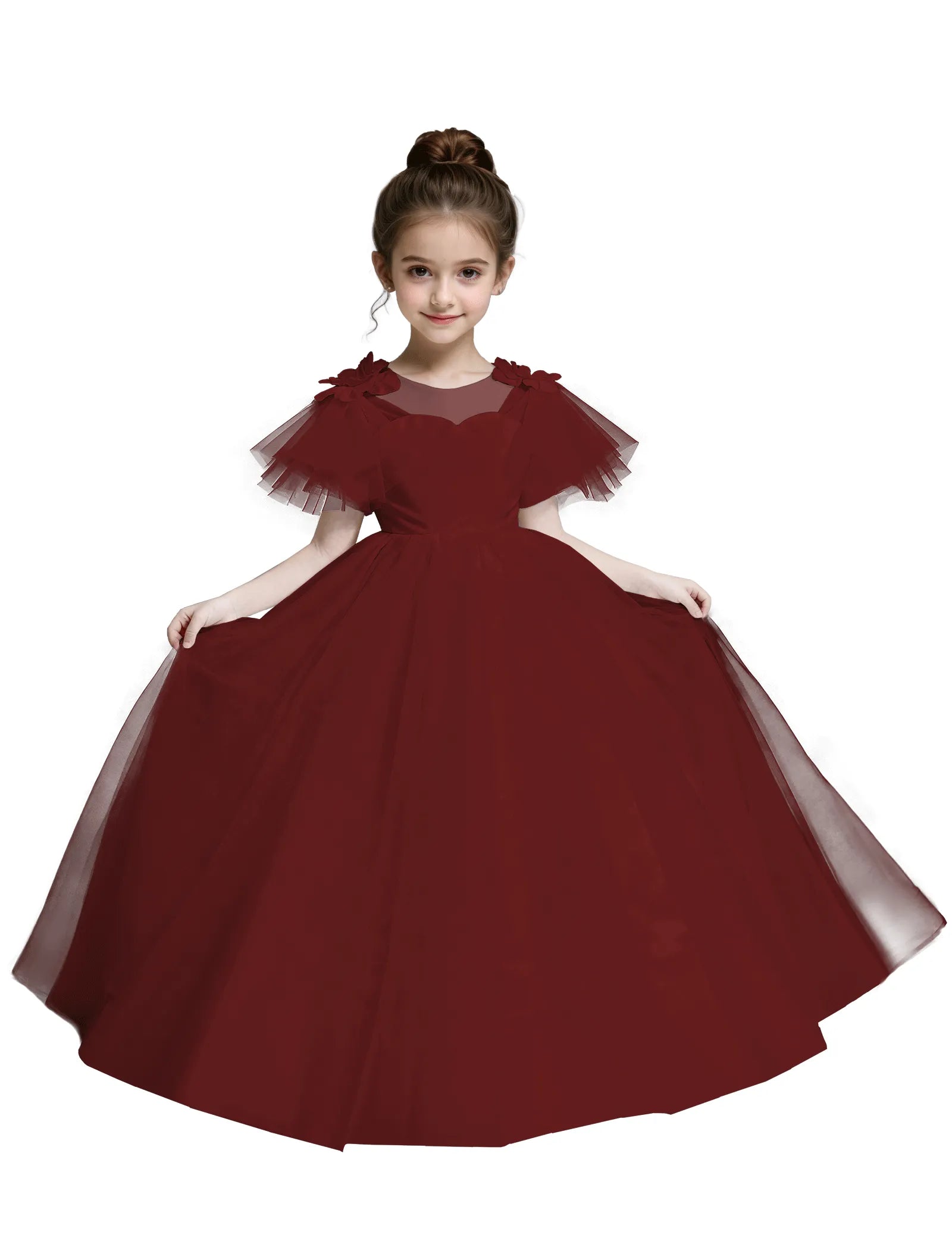 Tulle Flower Girl Dress with Flutter Sleeves