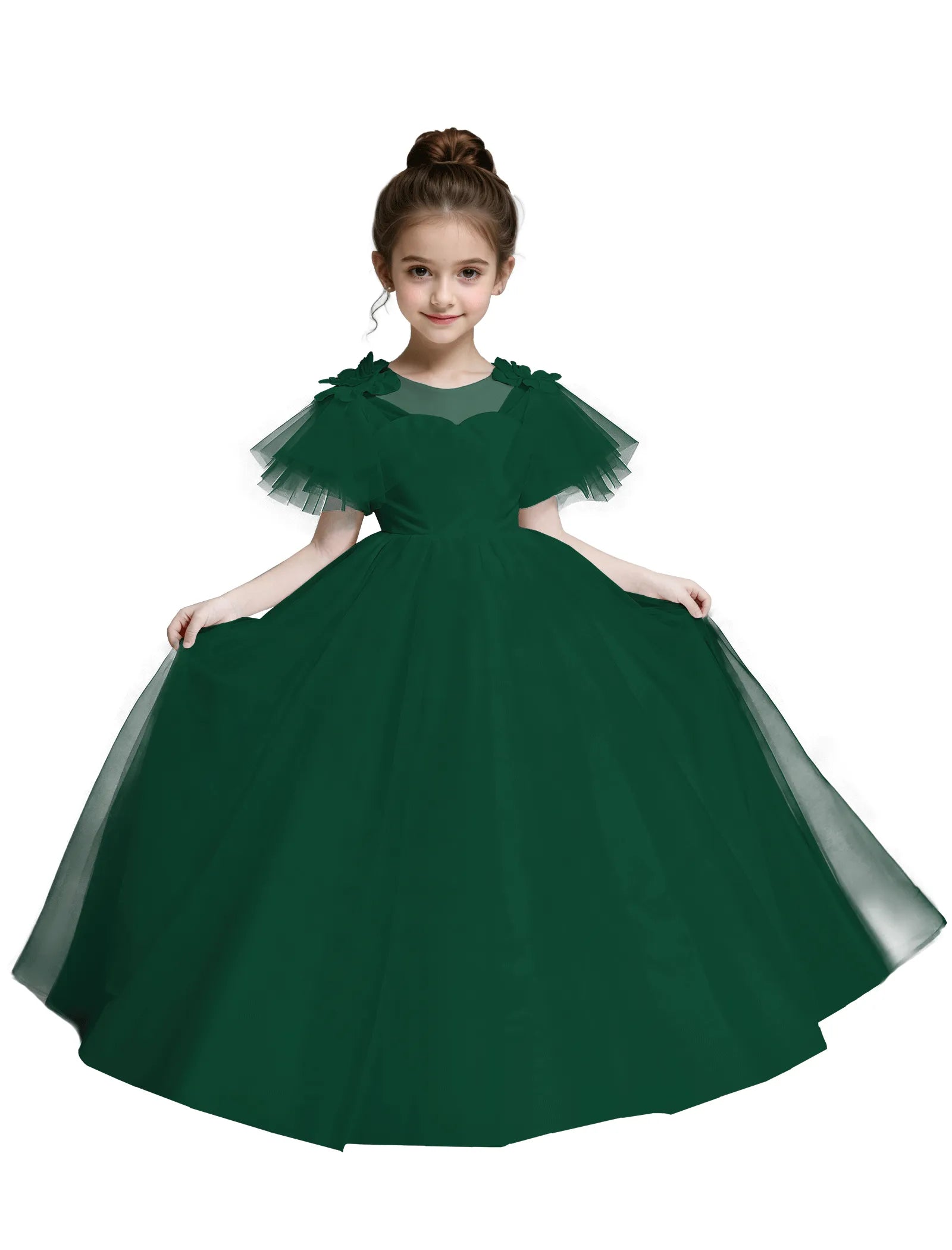 Tulle Flower Girl Dress with Flutter Sleeves