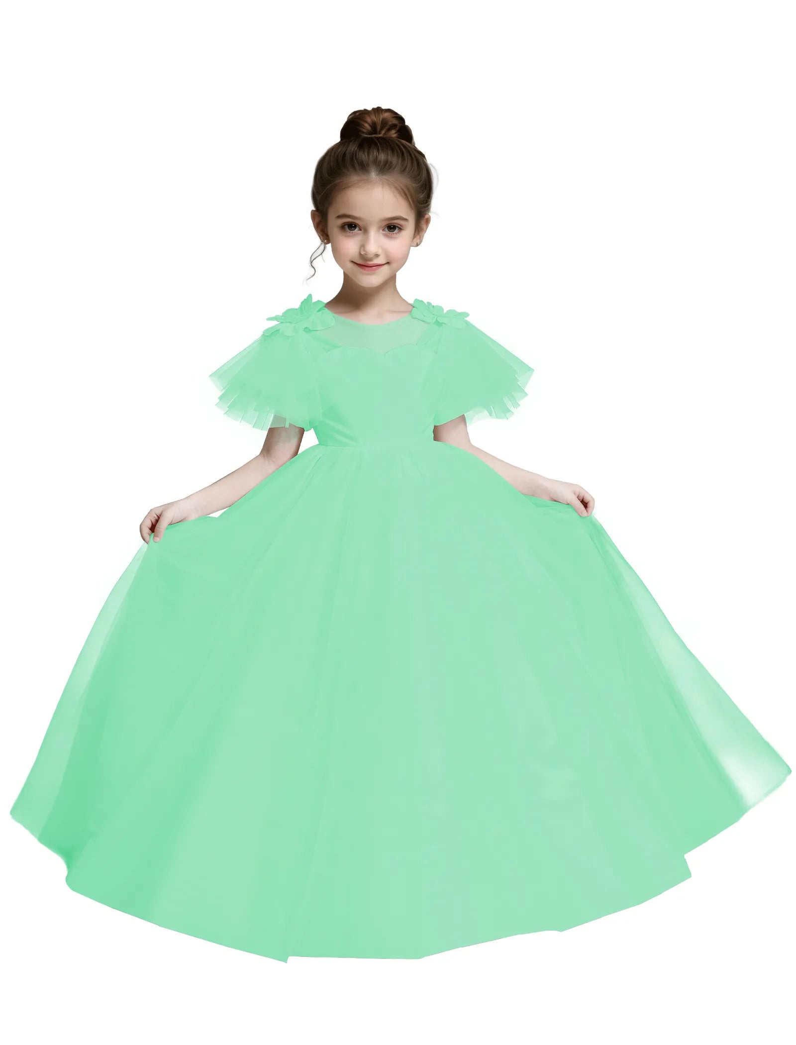 Tulle Flower Girl Dress with Flutter Sleeves