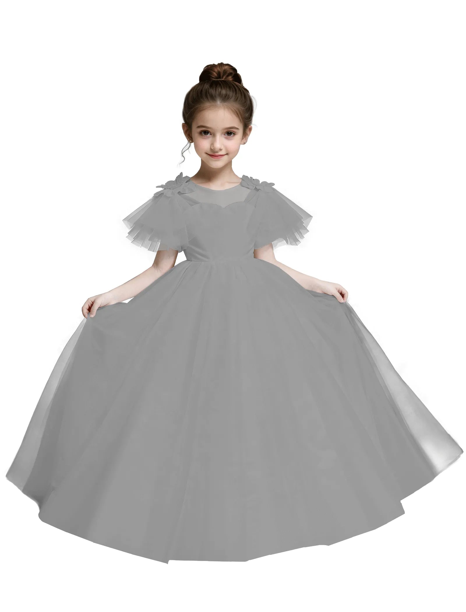 Tulle Flower Girl Dress with Flutter Sleeves