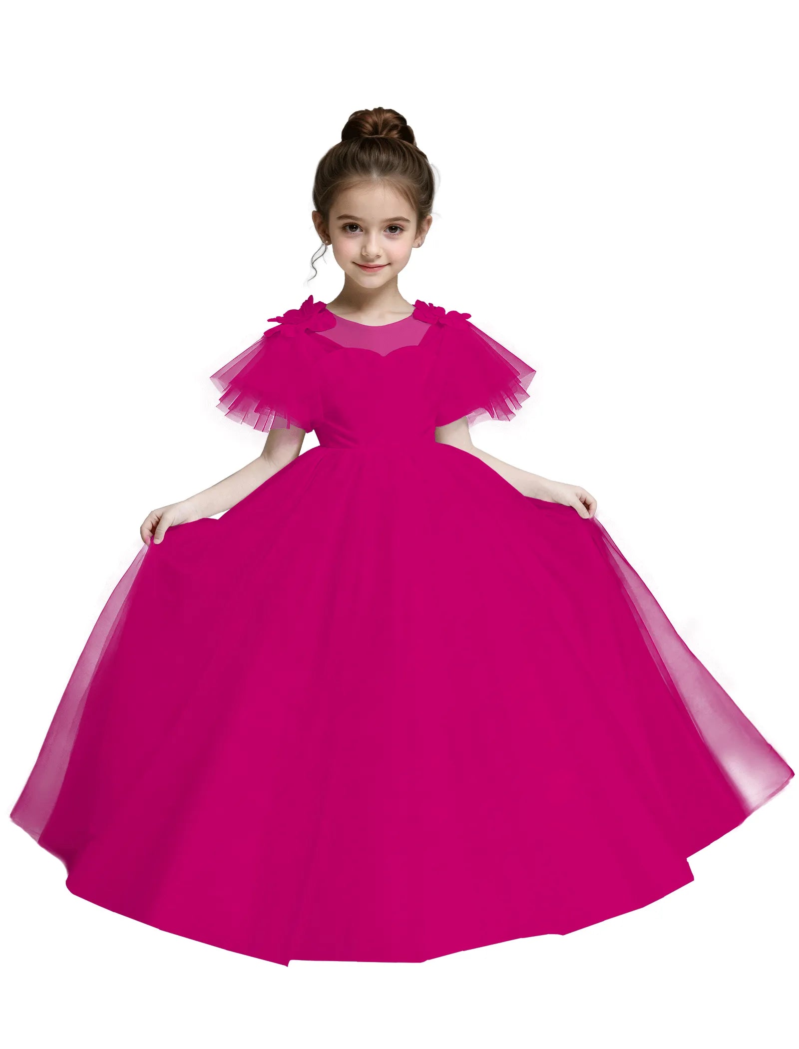 Tulle Flower Girl Dress with Flutter Sleeves