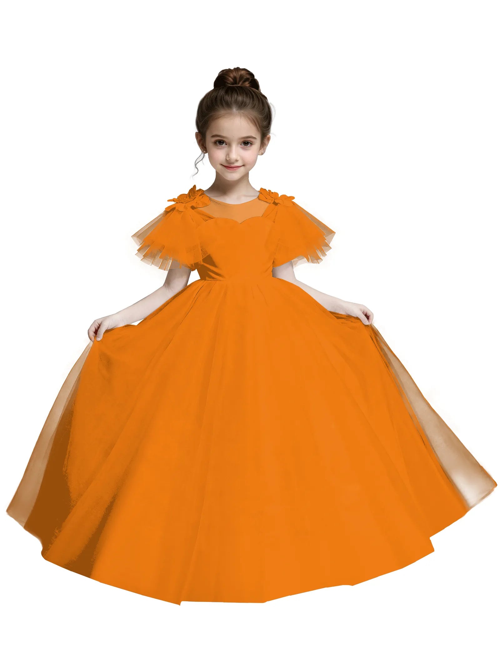 Tulle Flower Girl Dress with Flutter Sleeves