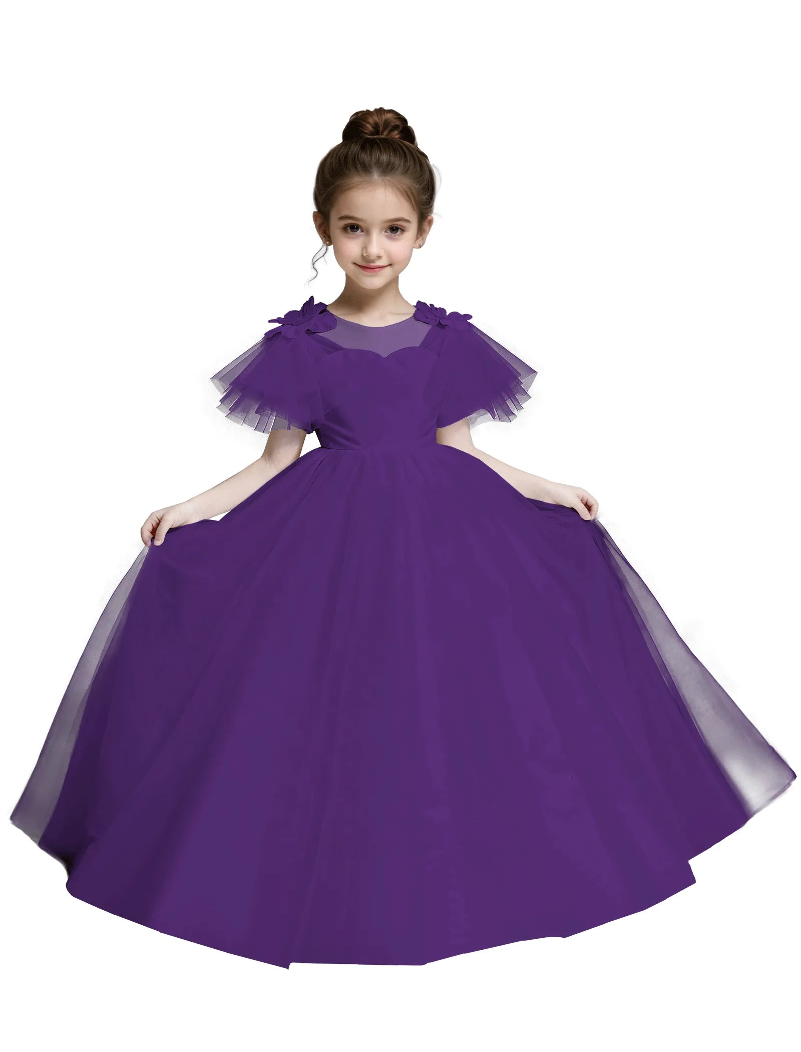 Tulle Flower Girl Dress with Flutter Sleeves