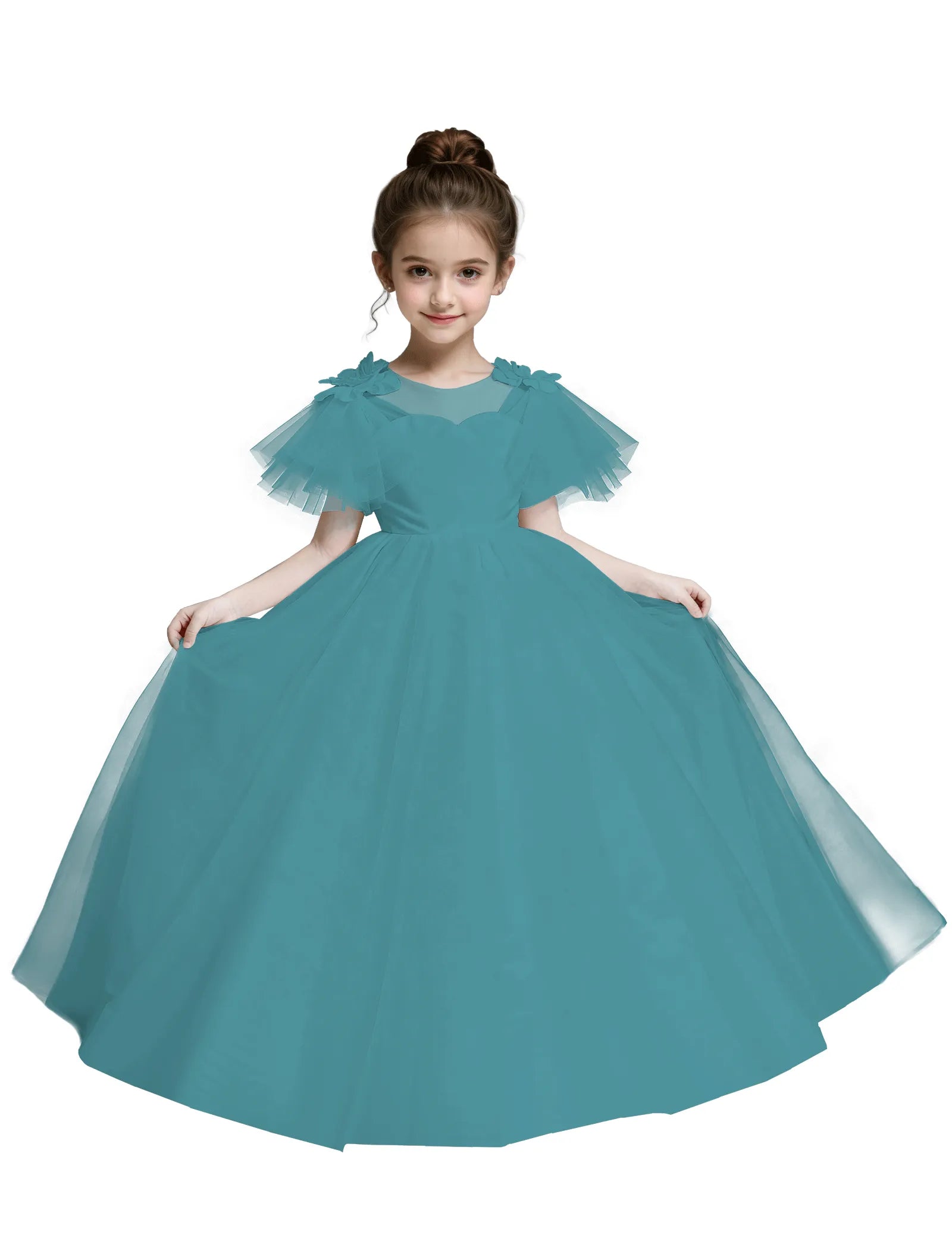 Tulle Flower Girl Dress with Flutter Sleeves