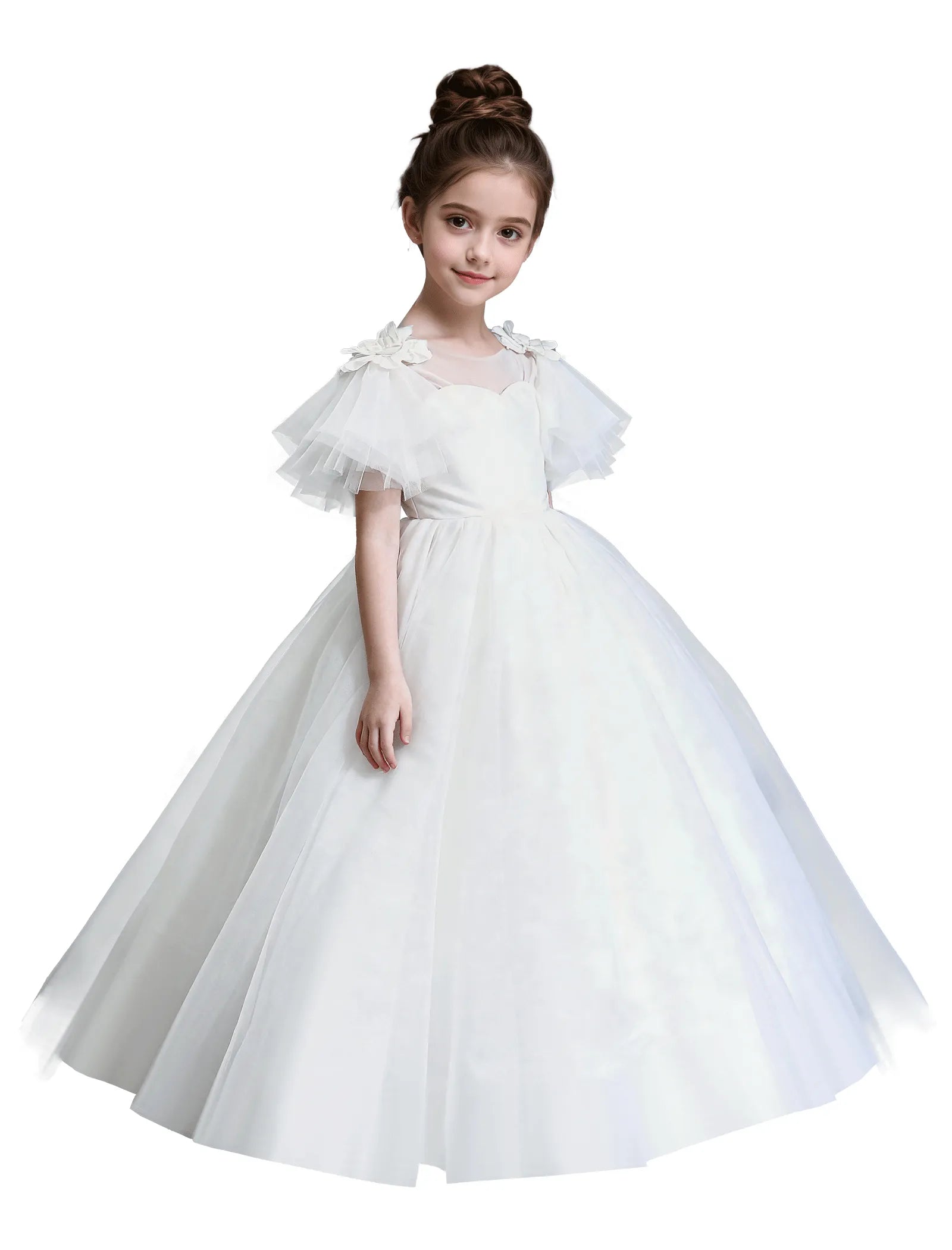 Tulle Flower Girl Dress with Flutter Sleeves