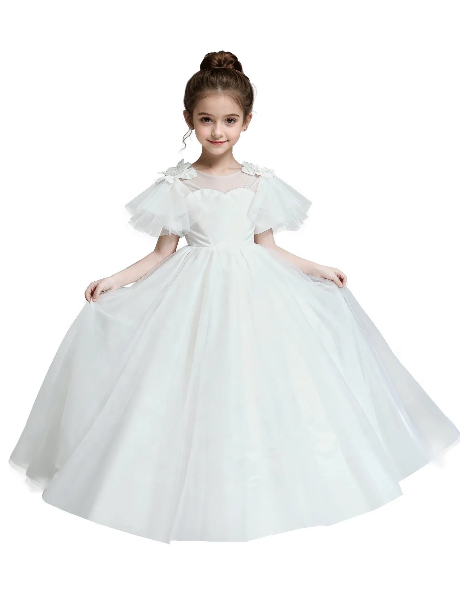 Tulle Flower Girl Dress with Flutter Sleeves