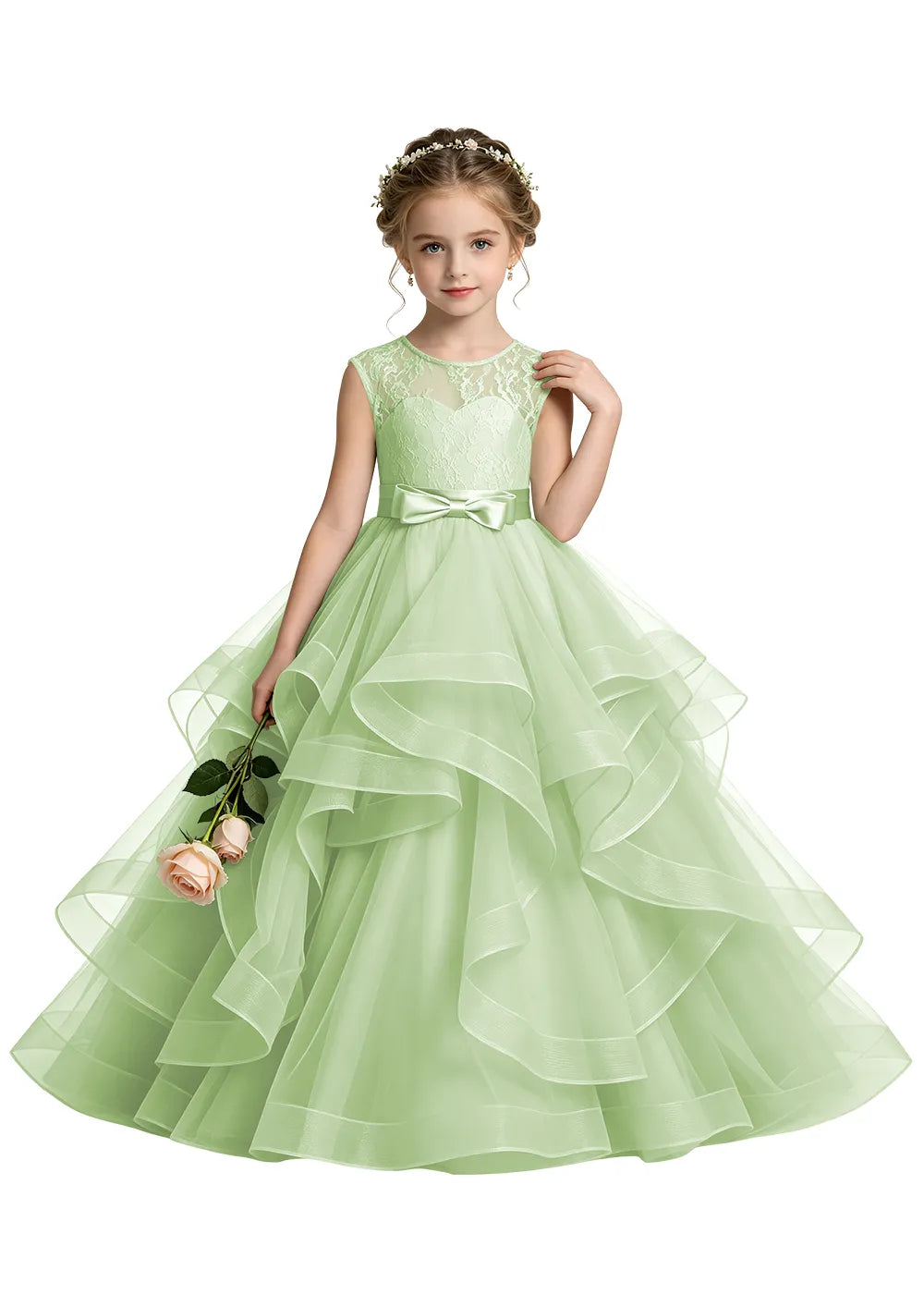 Lace Illusion Neck Flower Girl Ball Gown