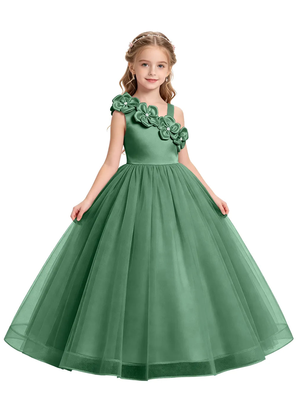 3D Floral One-Shoulder Princess Ball Gown for Girls