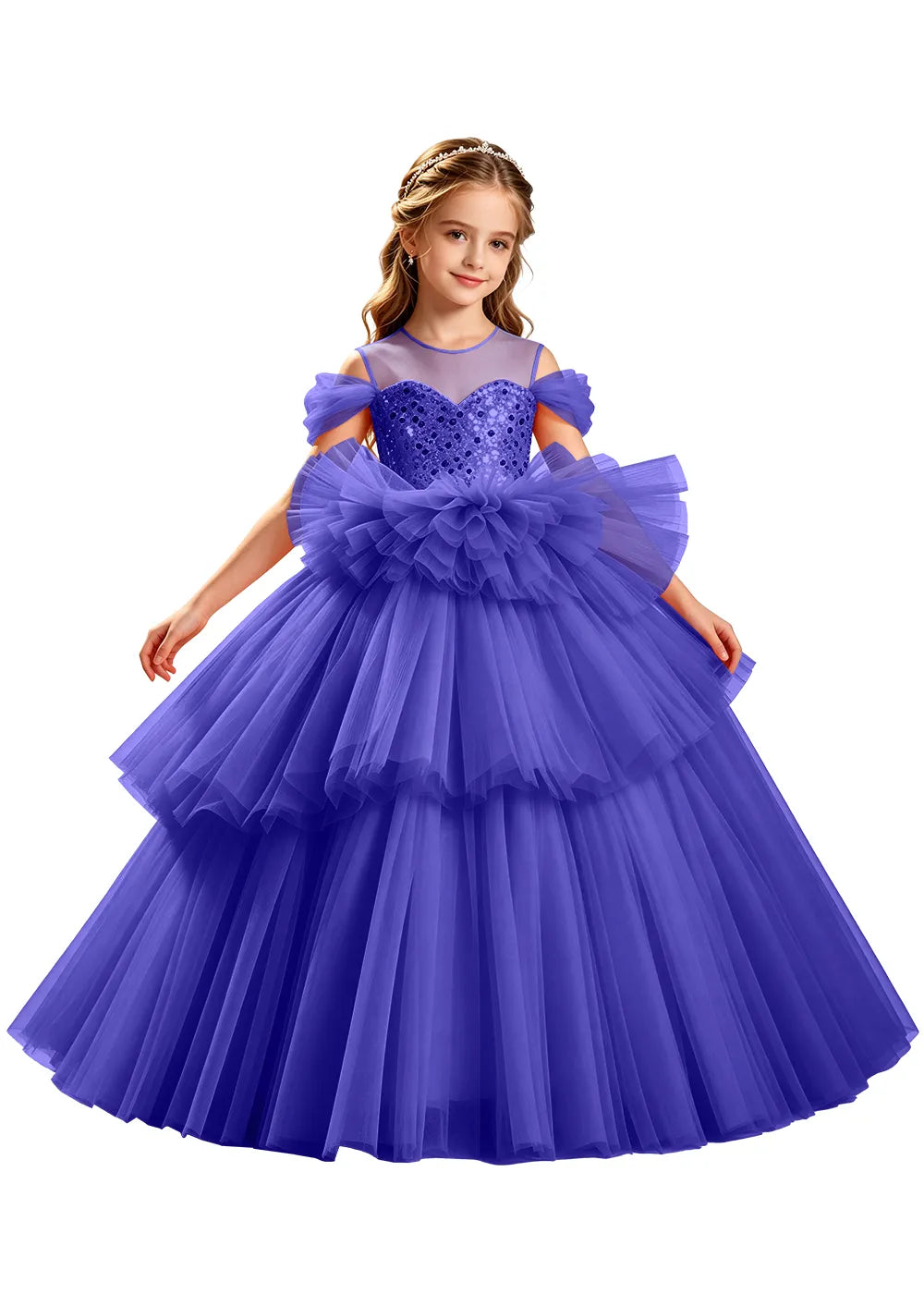 Sparkling Ruffle Waist Princess Ball Gown for Girls