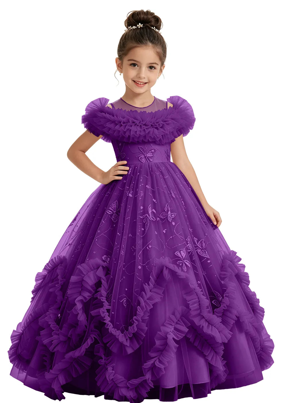 Butterfly Ruffle Tulle Girls Princess Dress