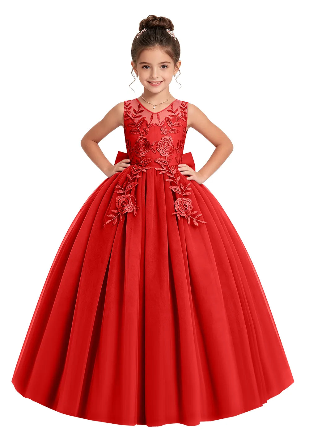 Floral Embroidered Flower Girl Dress