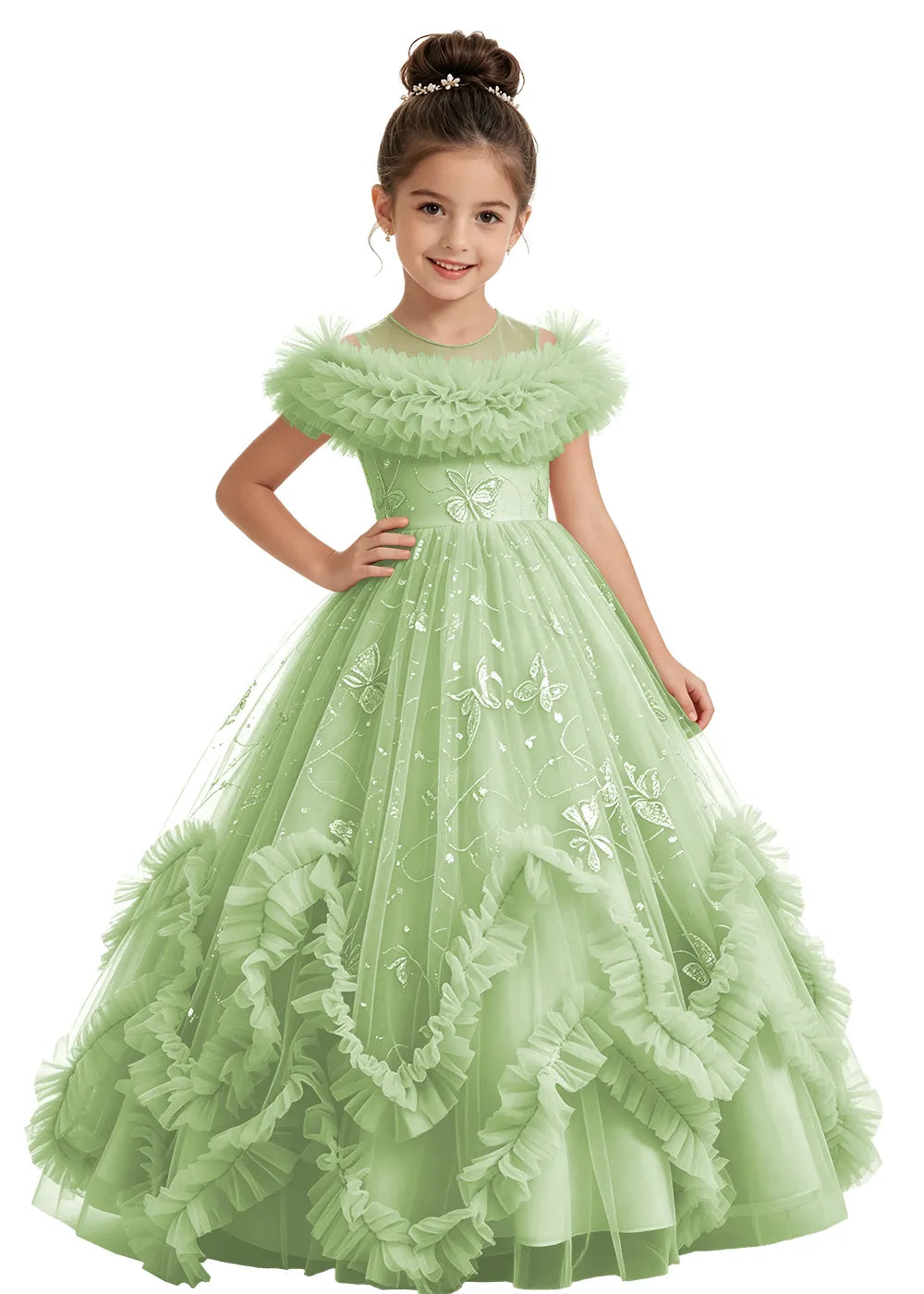 Butterfly Ruffle Tulle Girls Princess Dress