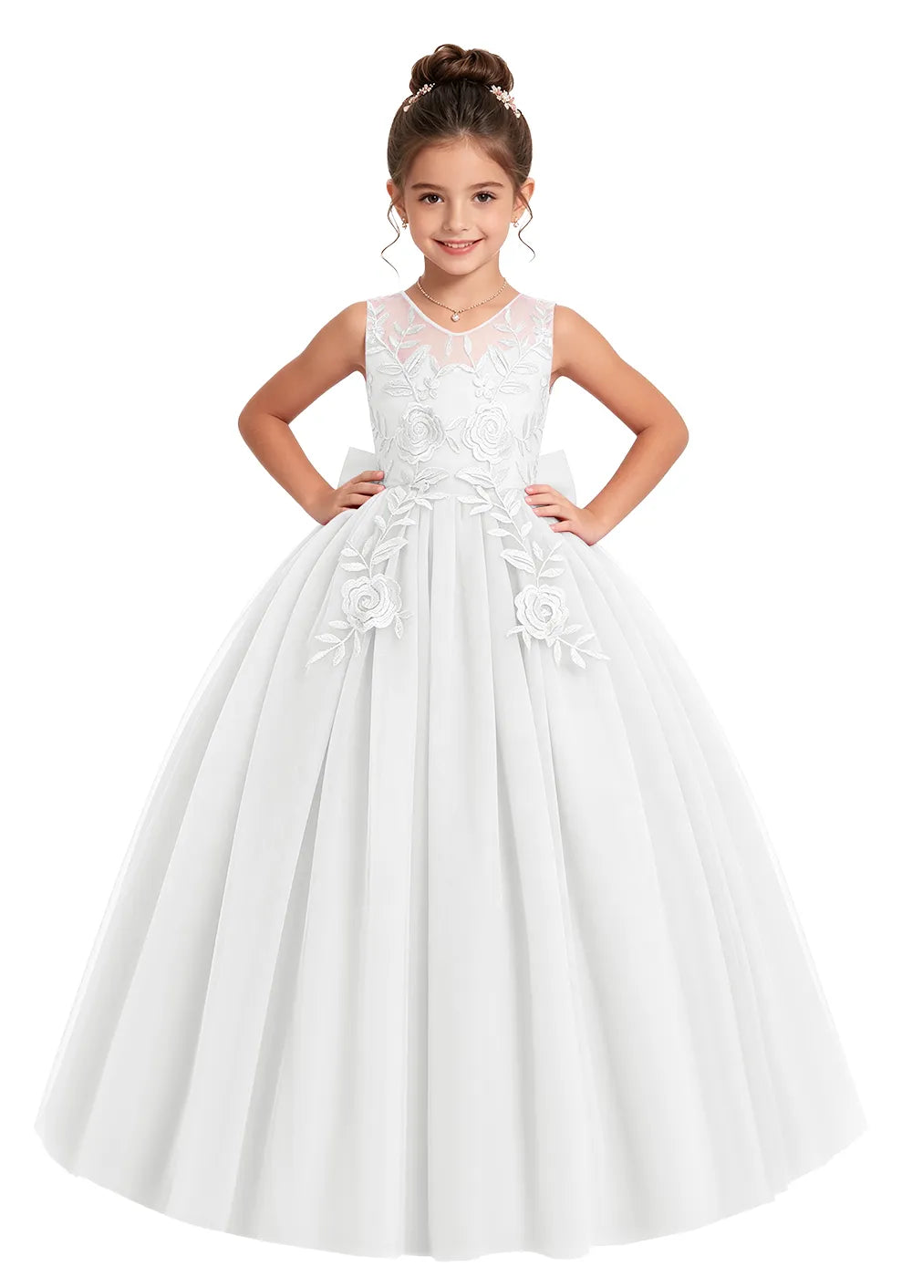 Floral Embroidered Flower Girl Dress