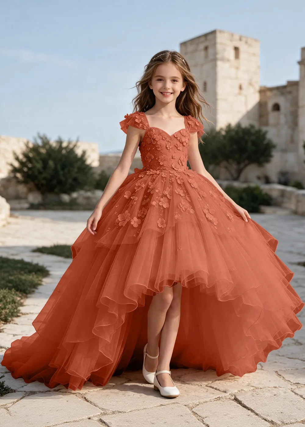 Elegant Flower Appliqué Princess Dress