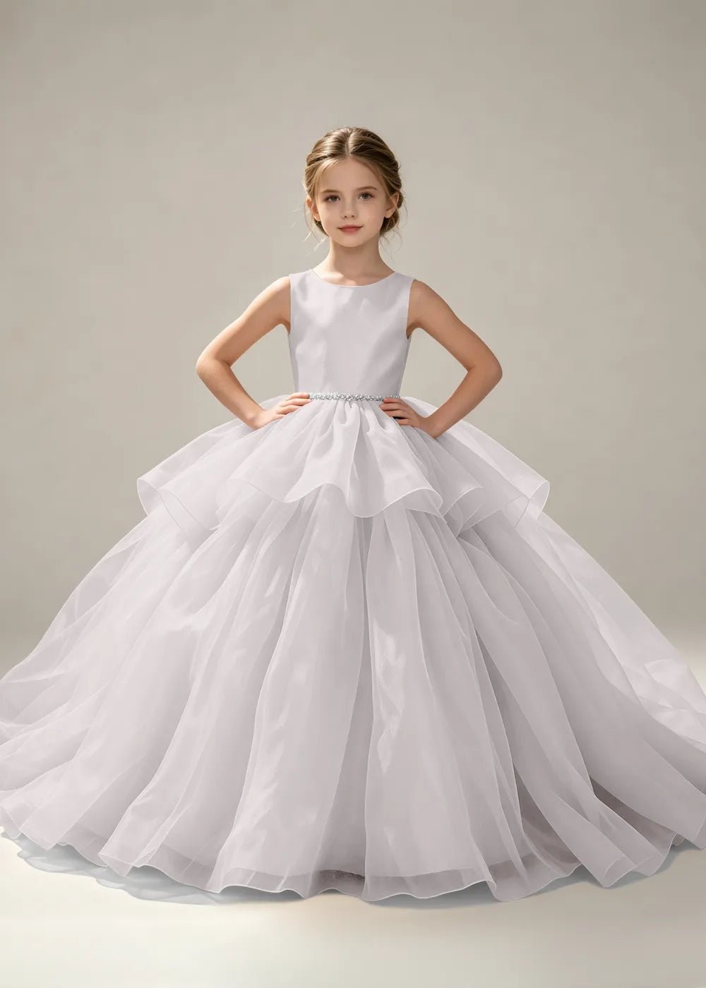 Minimalist Satin Flower Girl Ball Gown with Heart Back