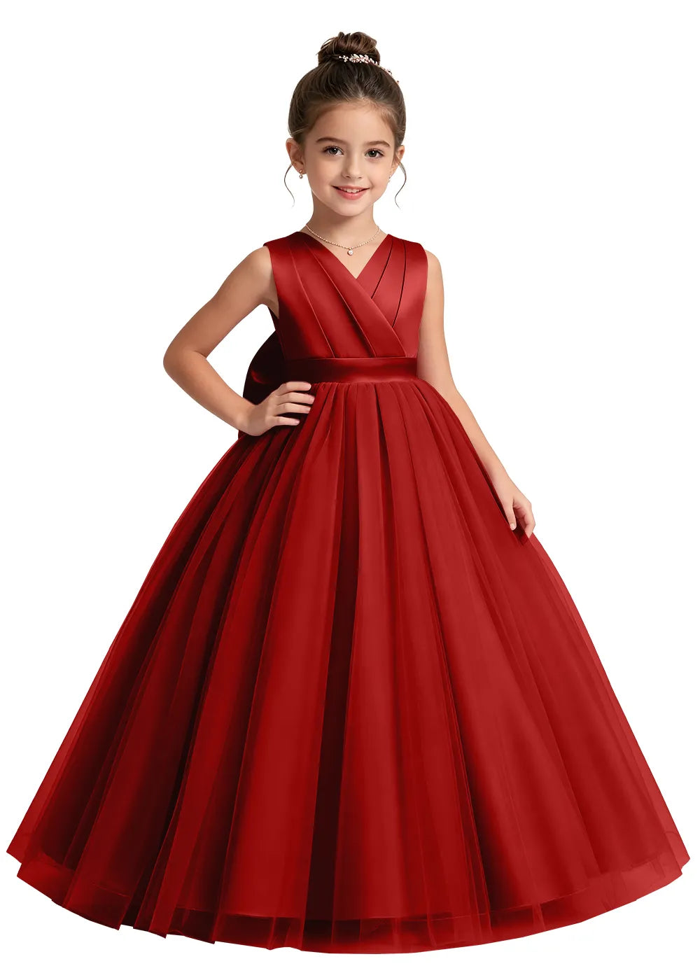 V-Neck Tulle Flower Girl Dress