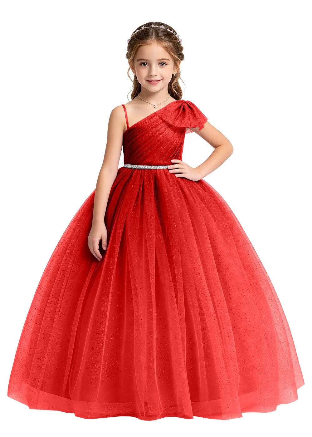 One Shoulder Glitter Tulle Princess Dress