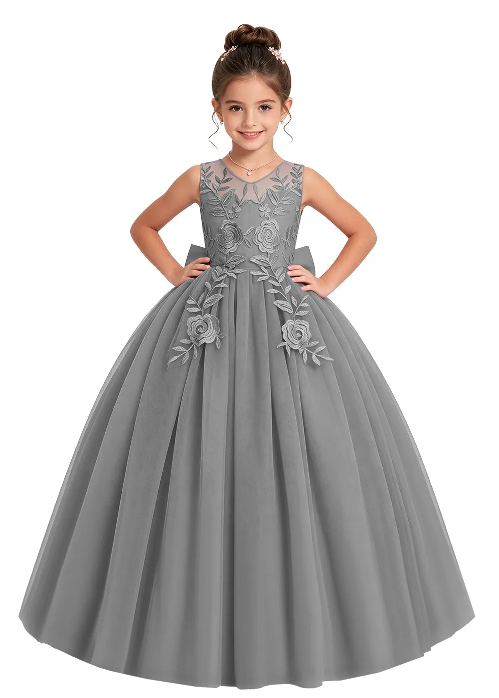 Floral Embroidered Flower Girl Dress