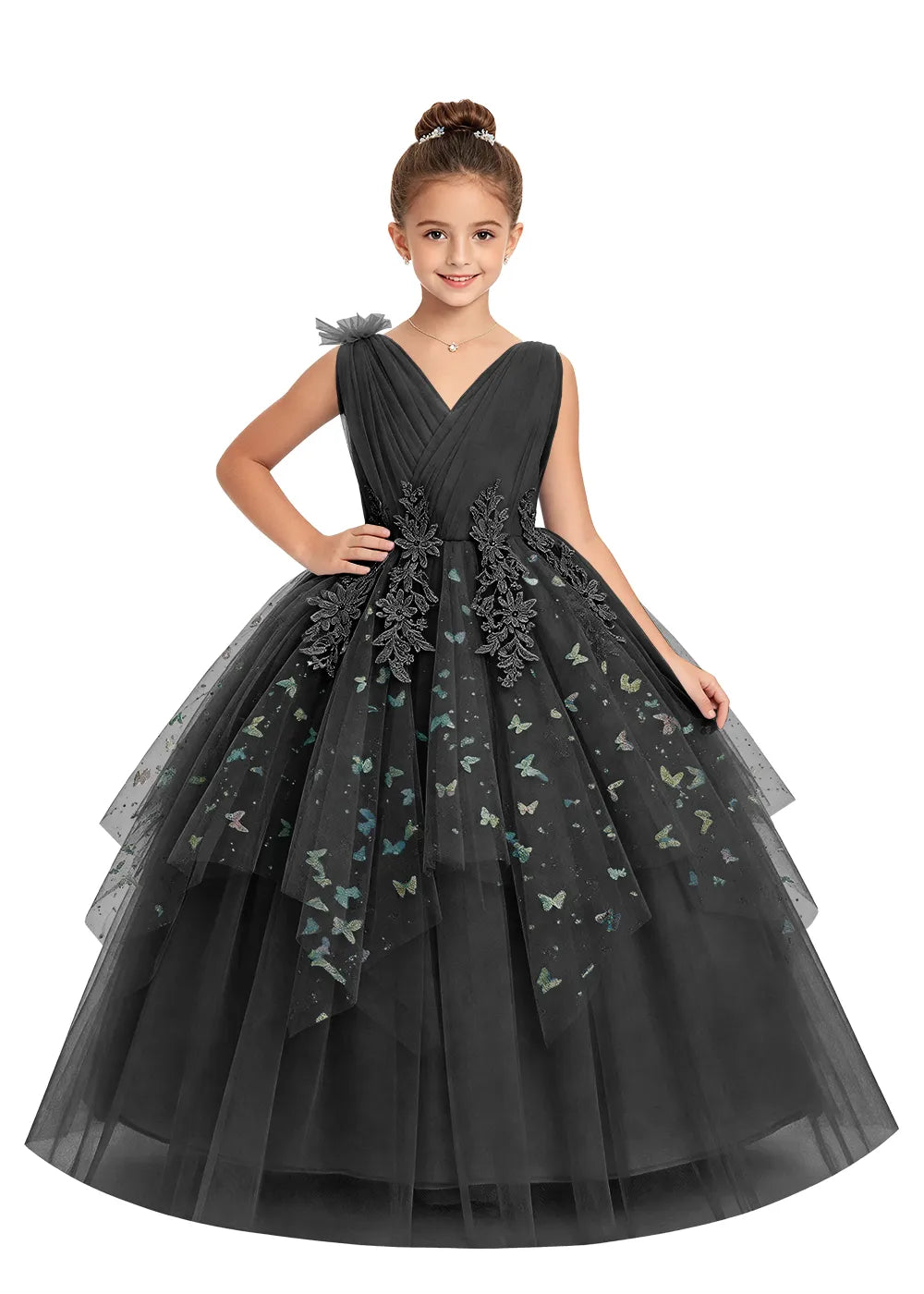 V-Neck Butterfly Flower Girl Dress