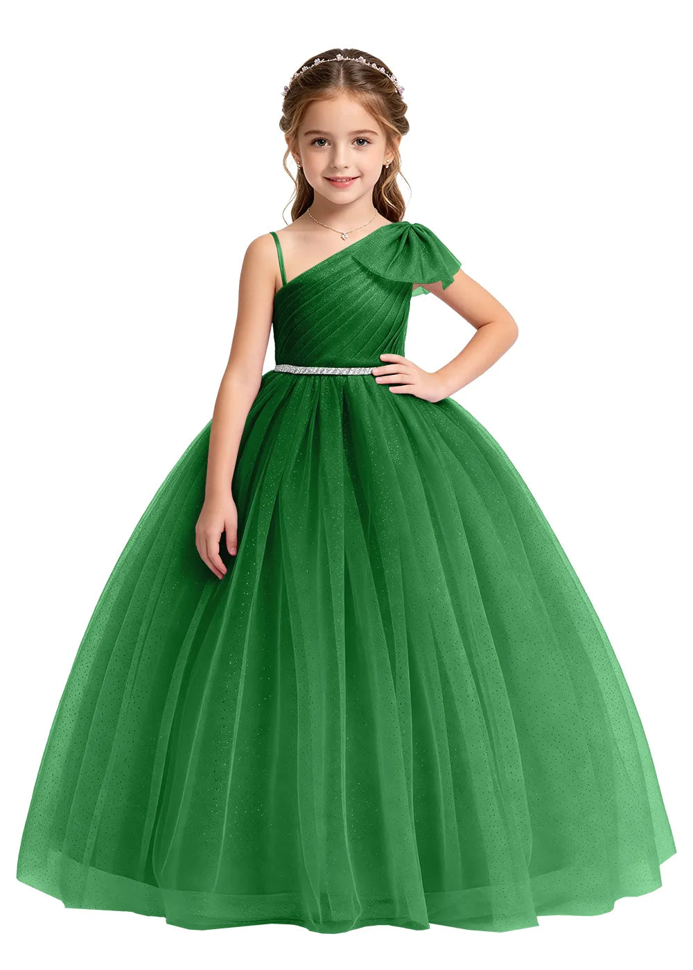One Shoulder Glitter Tulle Princess Dress