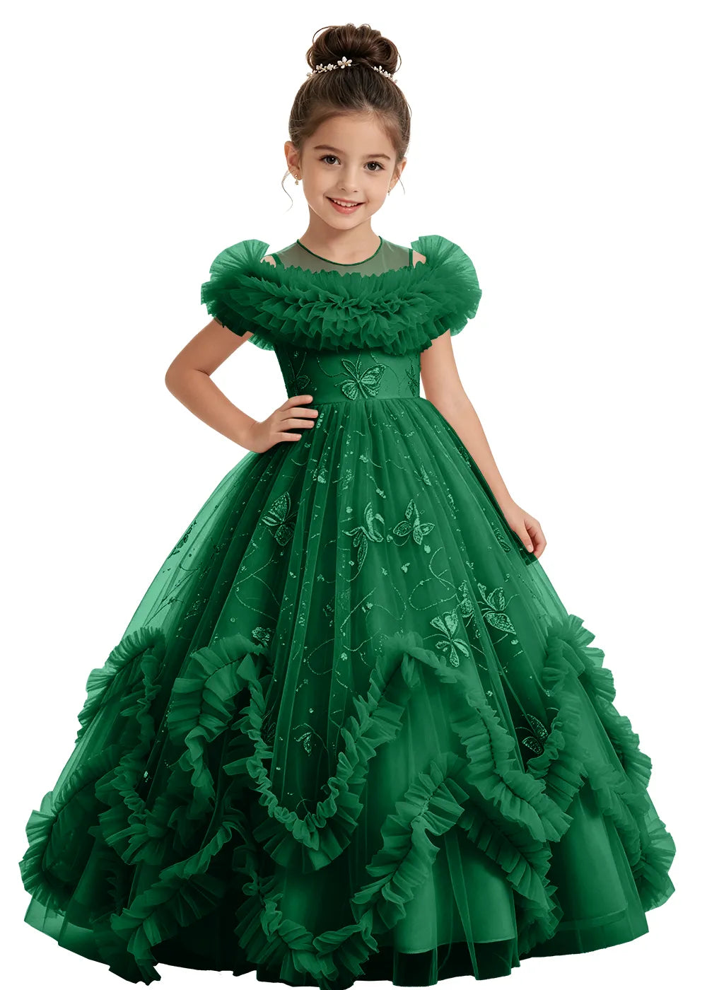 Butterfly Ruffle Tulle Girls Princess Dress