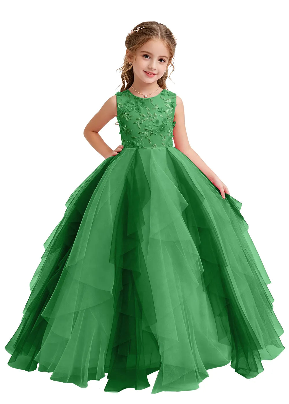 Floral Appliqué Ruffle Tulle Princess Dress