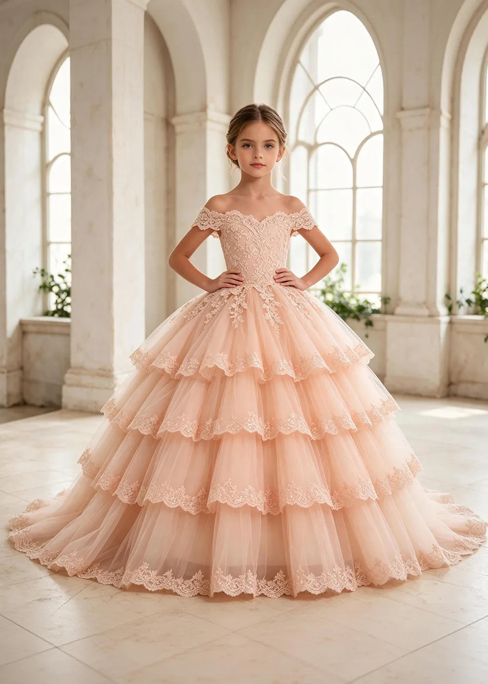 Off Shoulder Lace Tulle Ball Gown Dress