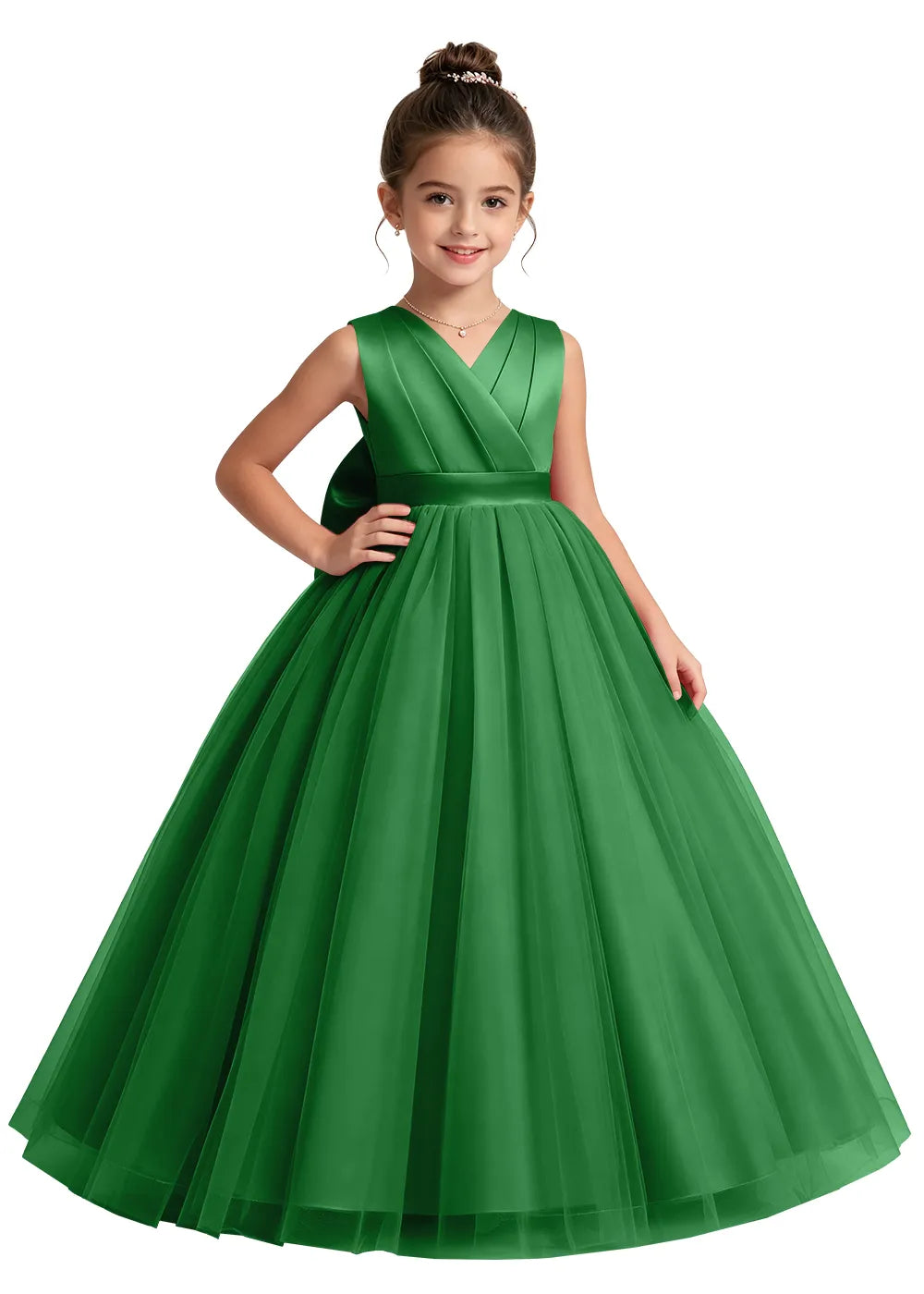 V-Neck Tulle Flower Girl Dress