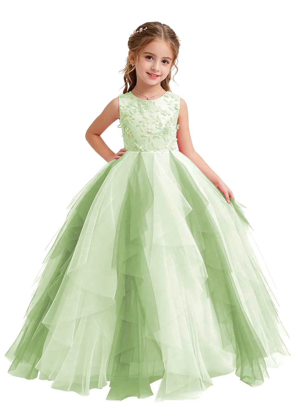 Floral Appliqué Ruffle Tulle Princess Dress