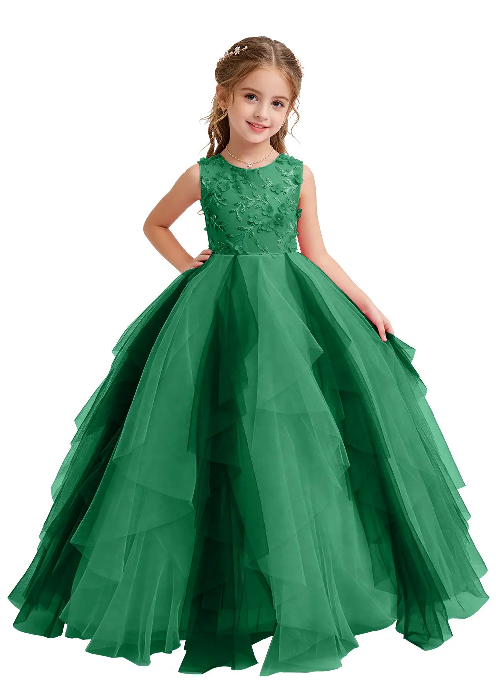Floral Appliqué Ruffle Tulle Princess Dress