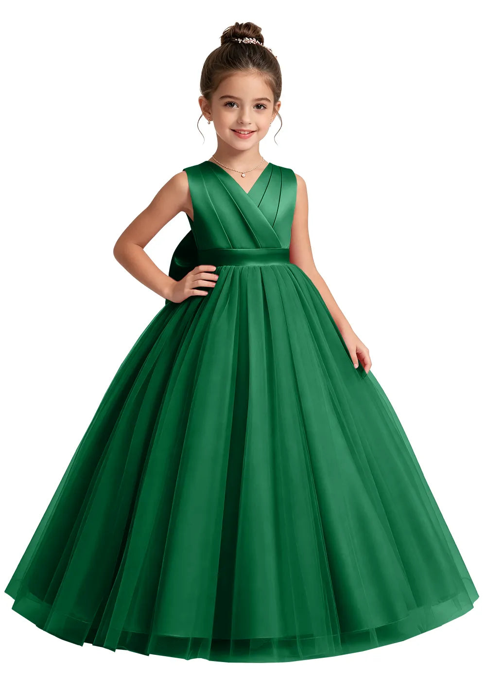 V-Neck Tulle Flower Girl Dress