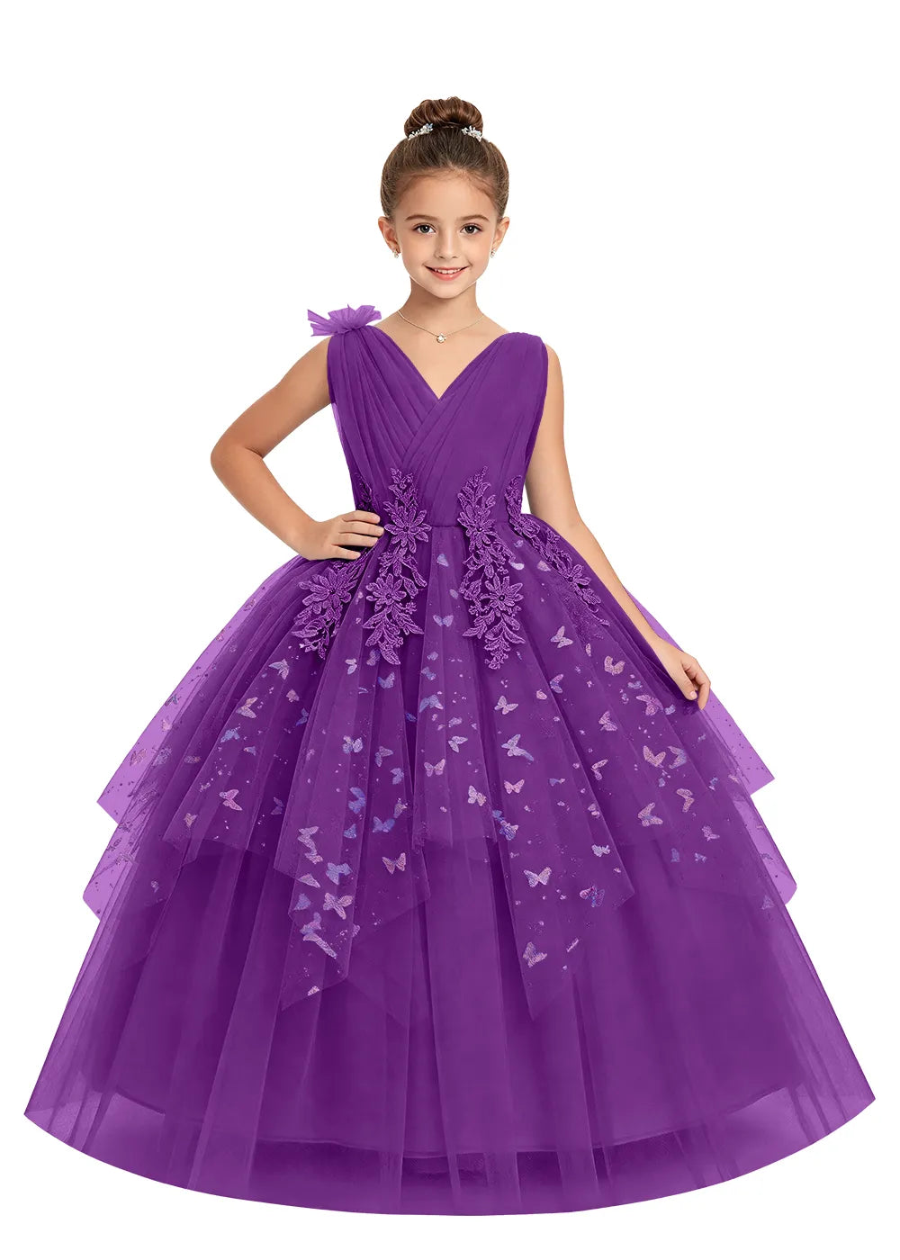 V-Neck Butterfly Flower Girl Dress