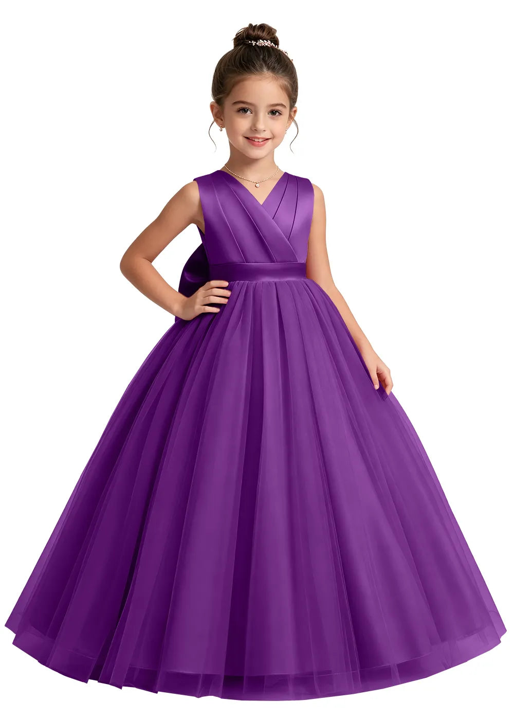 V-Neck Tulle Flower Girl Dress