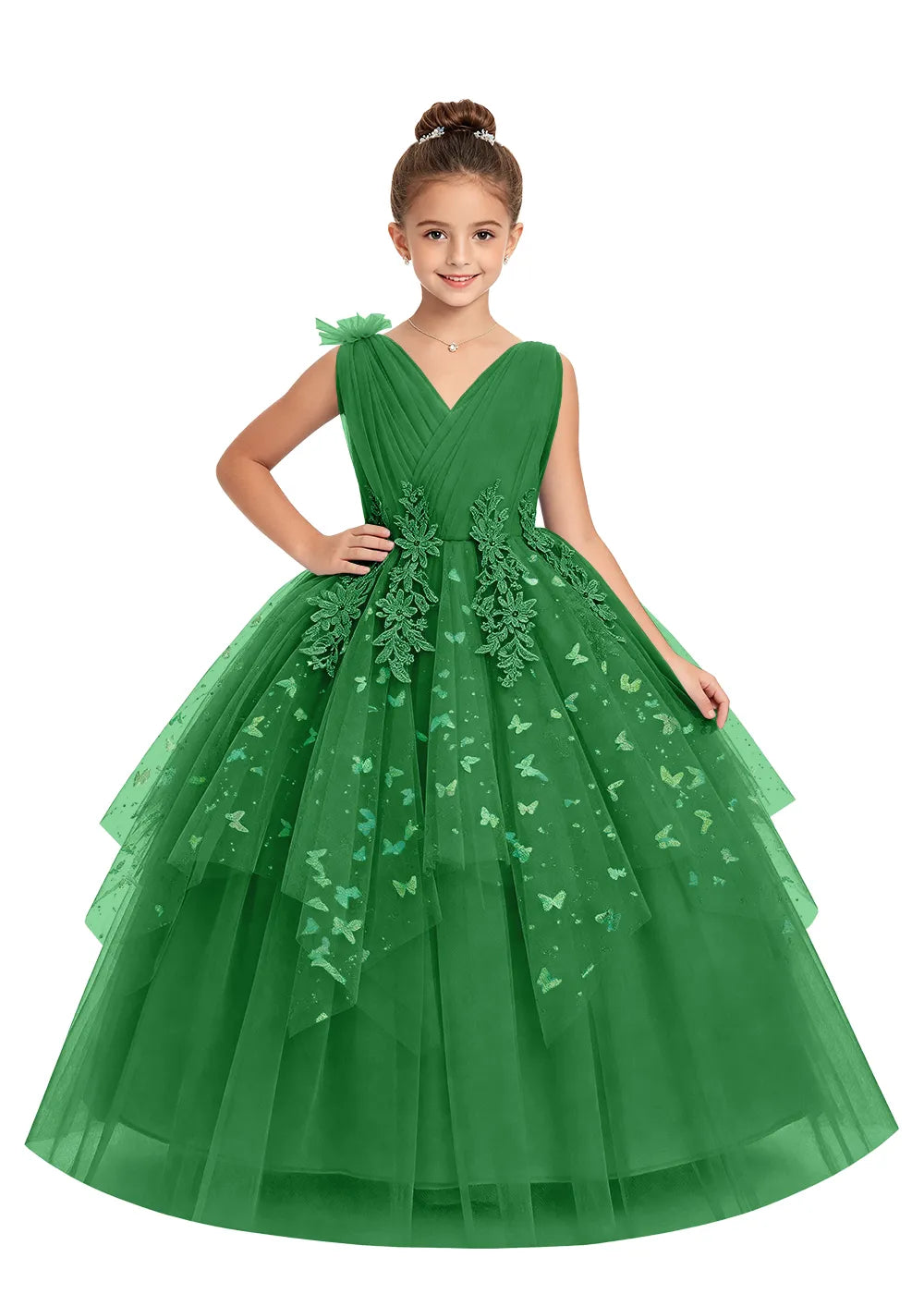 V-Neck Butterfly Flower Girl Dress