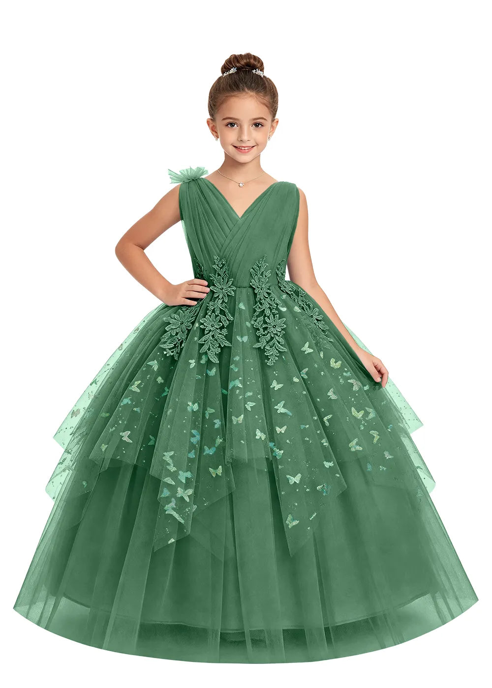 V-Neck Butterfly Flower Girl Dress