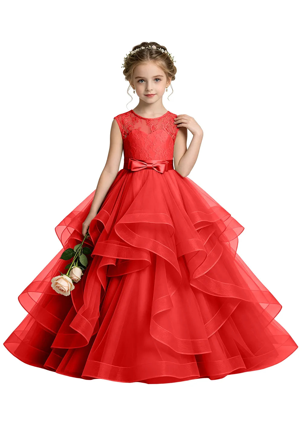 Lace Illusion Neck Flower Girl Ball Gown