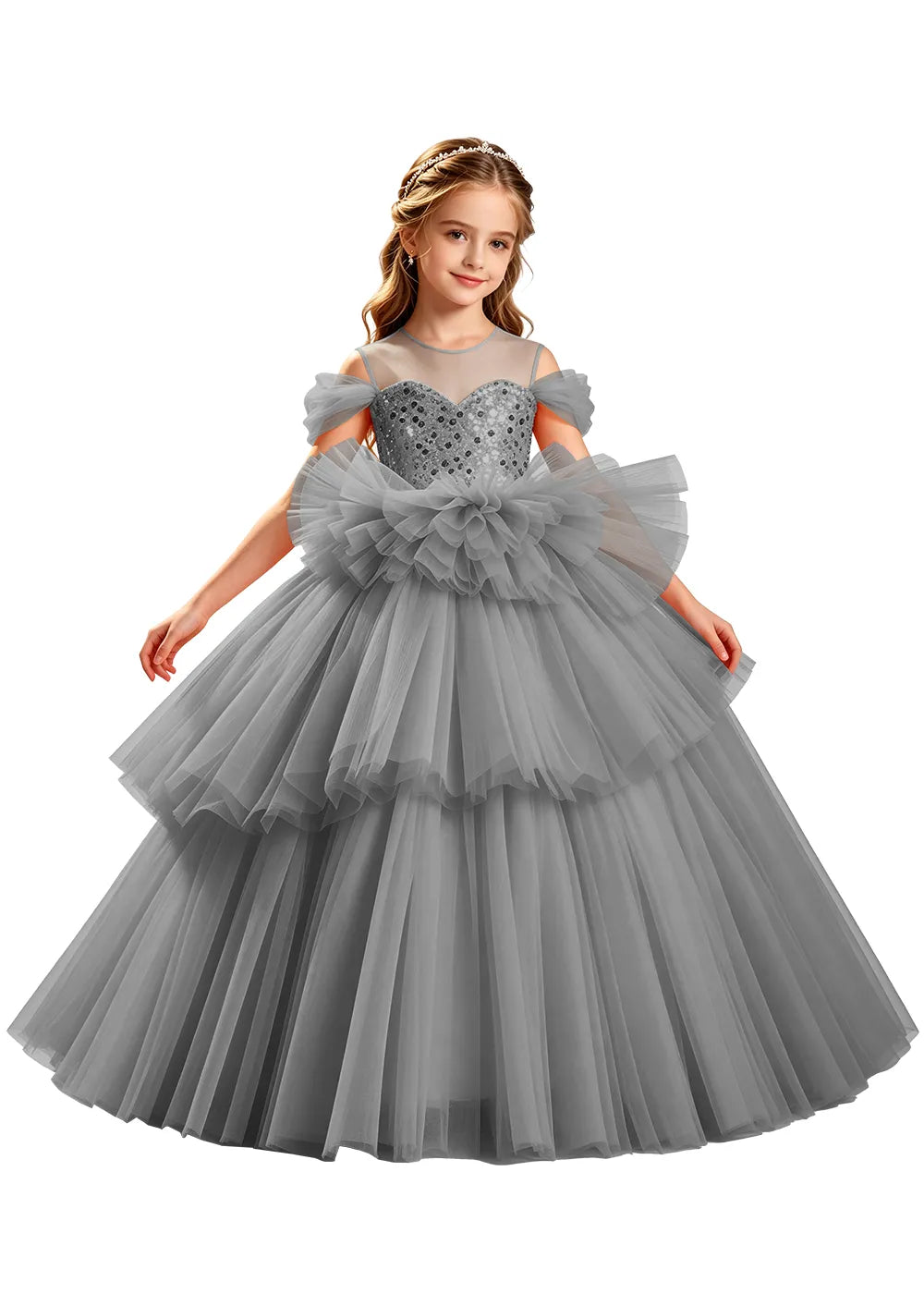 Sparkling Ruffle Waist Princess Ball Gown for Girls