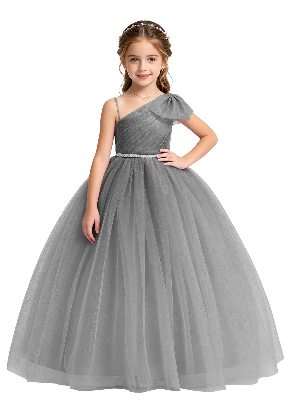 One Shoulder Glitter Tulle Princess Dress