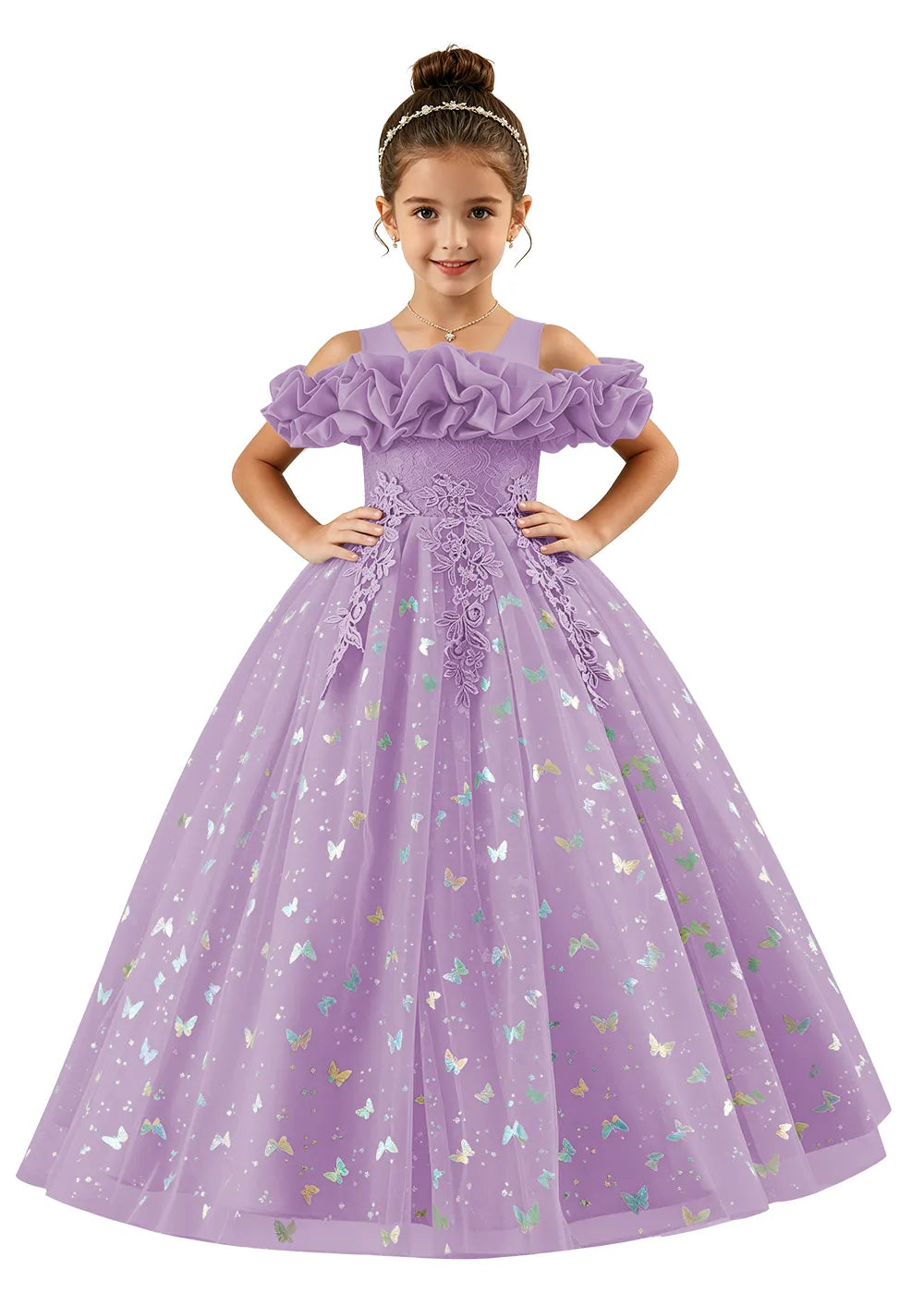 Off-Shoulder Butterfly Tulle Flower Girl Dress